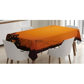 Halloween Decorations Tablecloth Grunge Spider Web Pumpkins