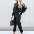 thumbnail image 5 of MSJUHEG Two Piece Outfits For Women Fall Outfits Women Solid Shirt Round Neck Blouse Pocket Pant Suit Women'S Pants Black L, 5 of 9