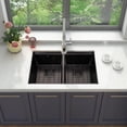 thumbnail image 3 of Strictly Sinks Undermount Workstation Kitchen Sink 32 Inch 16ga Double Bowl Leather Texture Black, 3 of 9