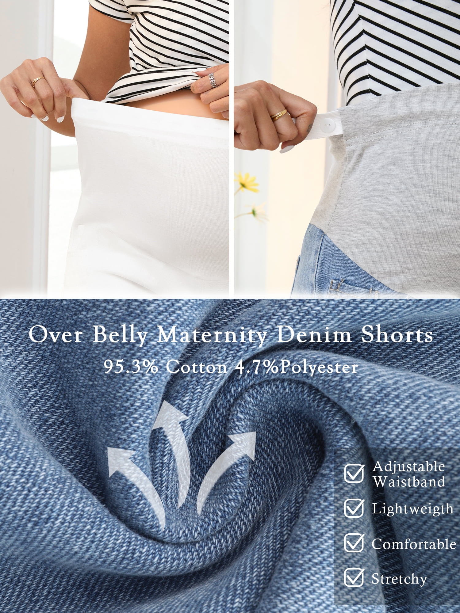 DARING DIVA Women's Maternity Denim Over Belly High Waist Casual Shorts XL Blue