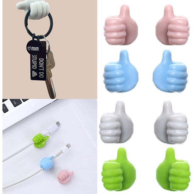 Gancho de pared de pulgar de silicona creativo de 8 piezas - Colgador de llaves de clip de cable adhesivo multifunción para automóvil JAMW Sencillez