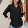 thumbnail image 7 of ClodeEU Women's Tops ,3/4 Length Rolled Sleeve,V Neck T Shirts Both Side Buttons Blouses Black,Womens Plus XXL, 7 of 7