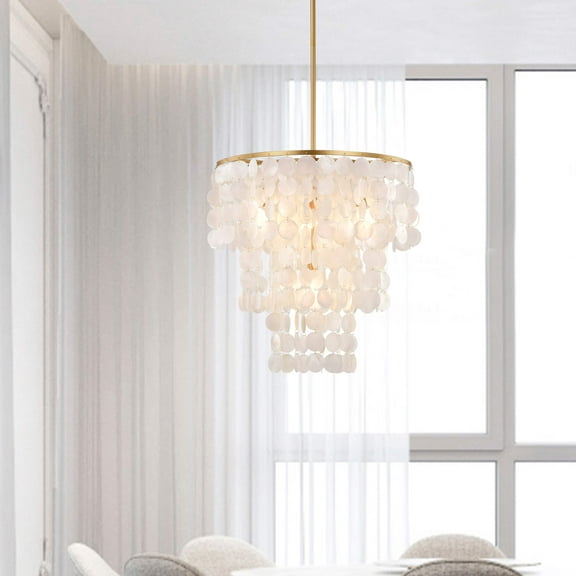 The Lighting Store Paula 4-Light Glossy Bronze Finish Chandelier with Natural White Shell - 20.5 inches in diameter x 21.7 inches H