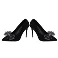 thumbnail image 3 of Zapatos de tacón alto con punta estrecha para mujer, zapatos de tacón con lazo alto, elegantes, a la moda, color negro, 3 of 8