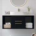 thumbnail image 3 of 40" Wall-Mounted Bathroom Vanity with Ceramic Sink, Floating Multi-Layer Solid Wood Cabinet with 2 Soft-Close Drawers & Open Shelves, Black, 3 of 8