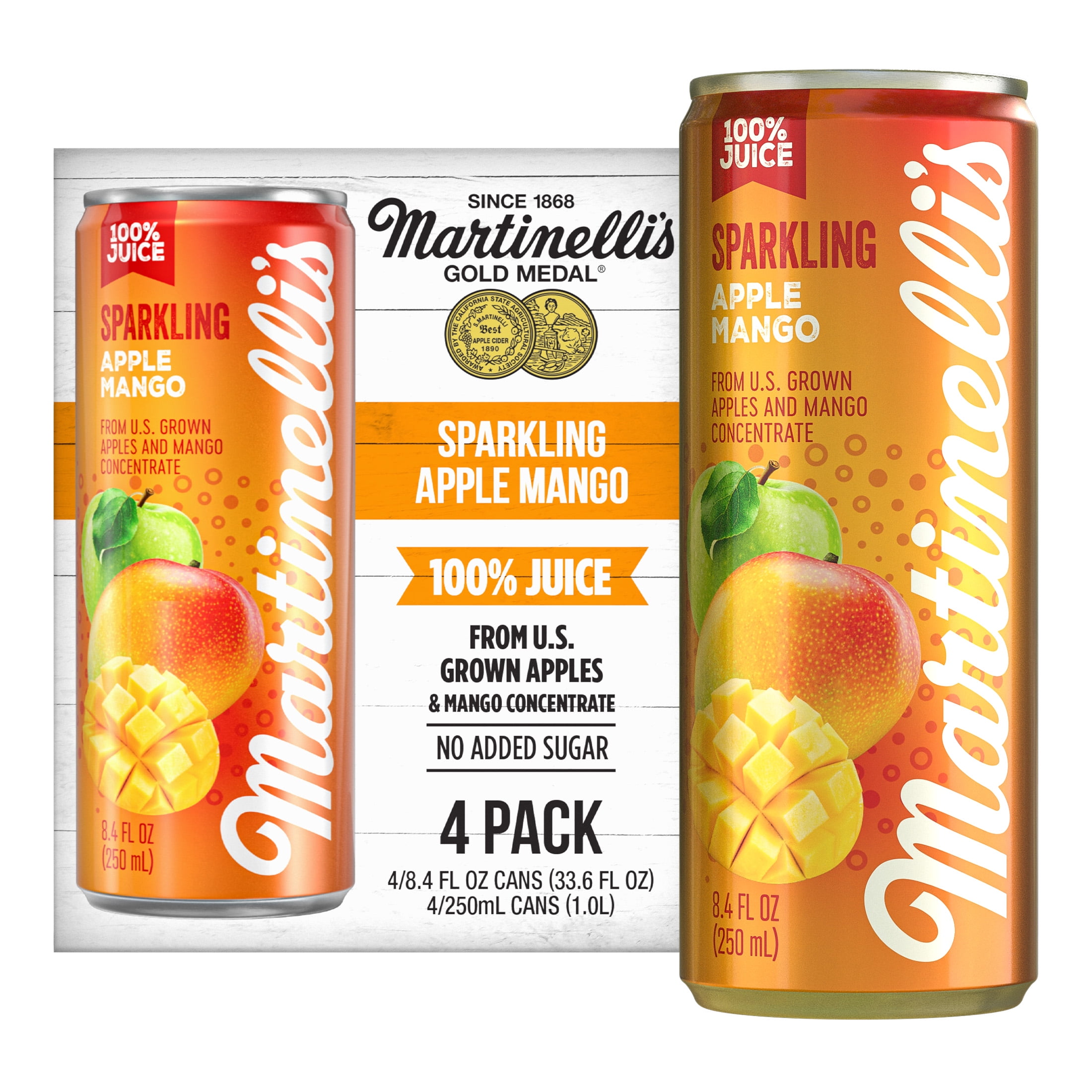 Martinelli's Gold Medal Sparkling Apple Mango with 100% Juice, 8.4 fl oz, 4 Pack Cans