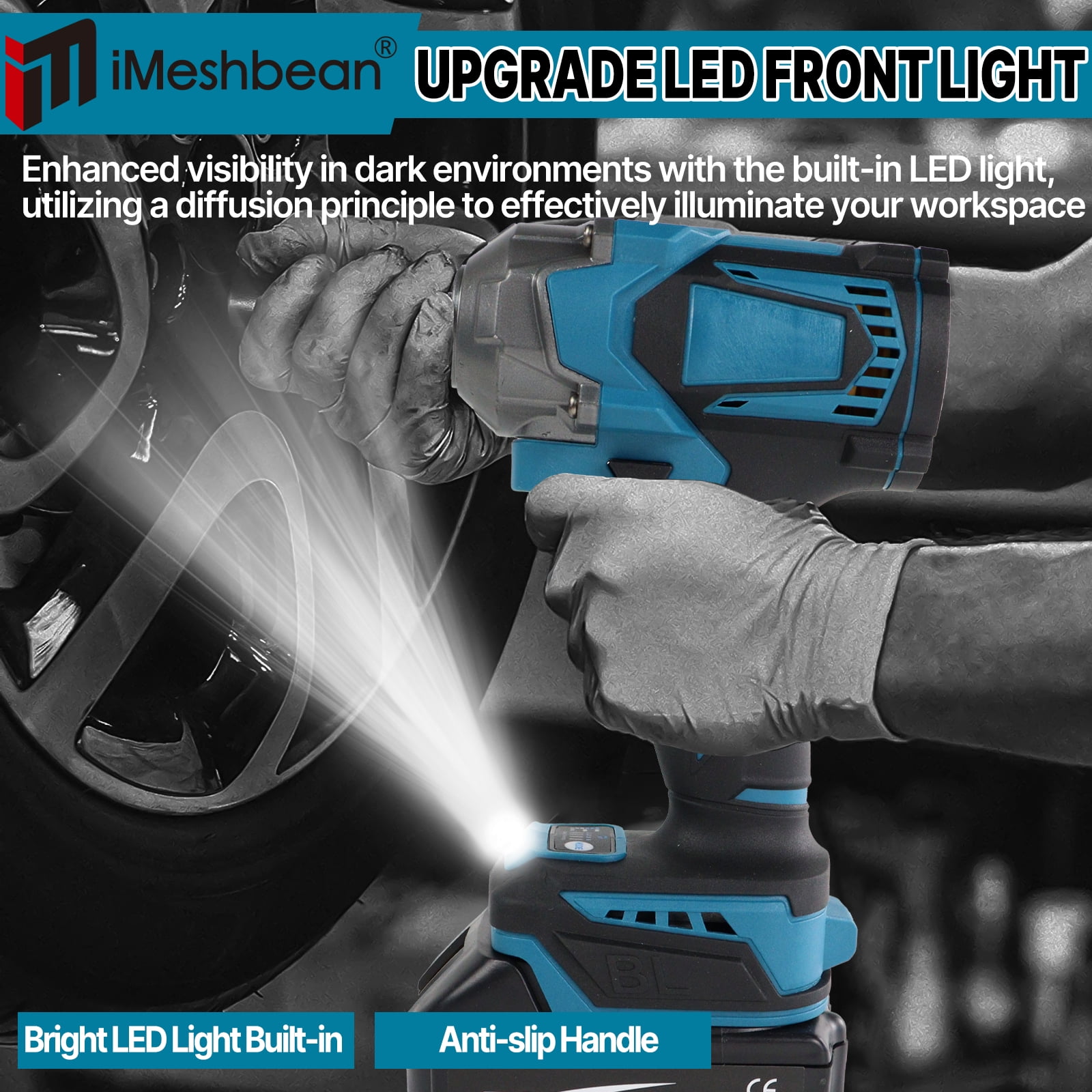 iMeshbean 21V Cordless Impact Wrench 1/2" 1200Nm High Torque Brushless Drill w/ 2 Battery