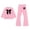 Pink, variant on Girls 2 Piece Outfits Bow Print Short Sleeve Crop T-Shirt & Elastic Waist Cargo Pants Casual Streetwear Clothes for Kids Khaki Size 5-6 Years