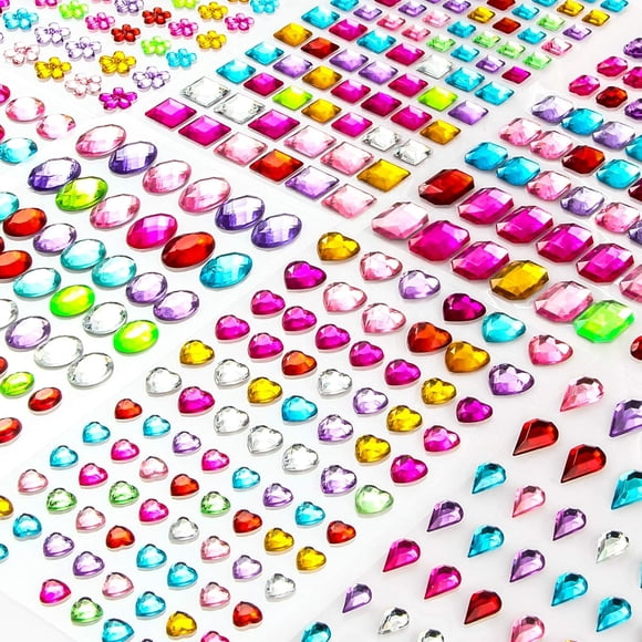 Self Adhesive Gem Stickers Rhinestones for Crafting, 1200+ Jewels for Crafts Stick On Gemstones Glitter Stickers DIY Craft Supplies for Kids and Adults
