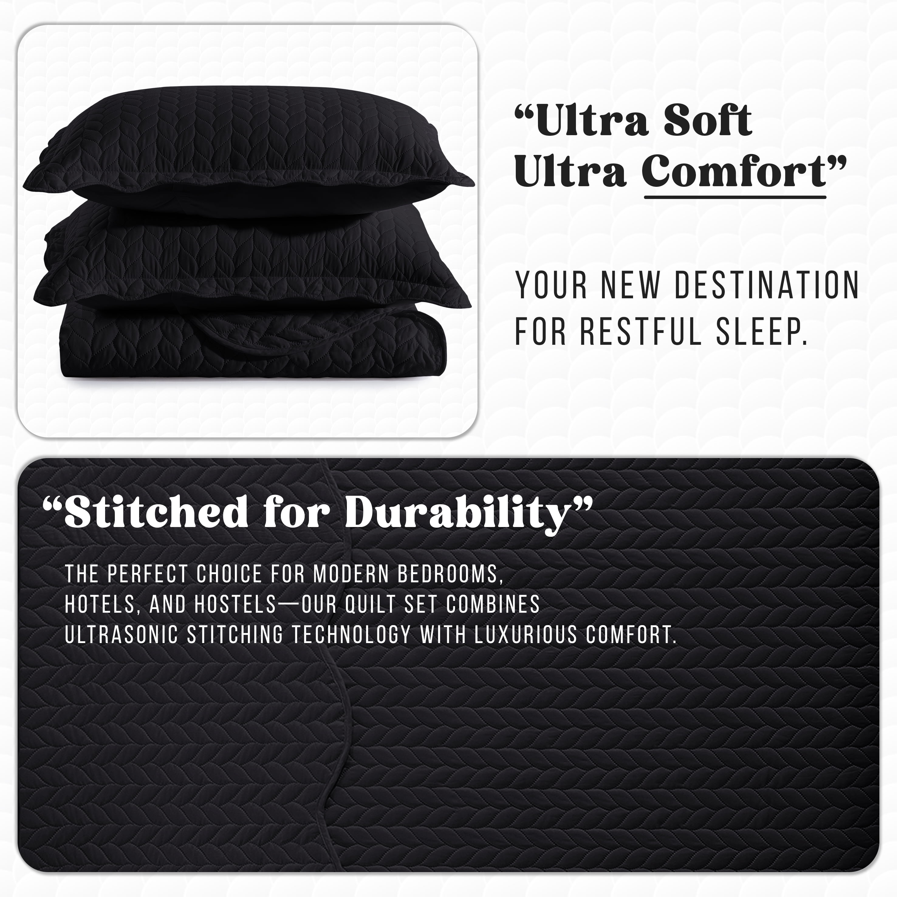 Moonlight20015 2 Piece Quilt Set Lightweight Ultrasoft Microfiber Bedding Black Color Twin