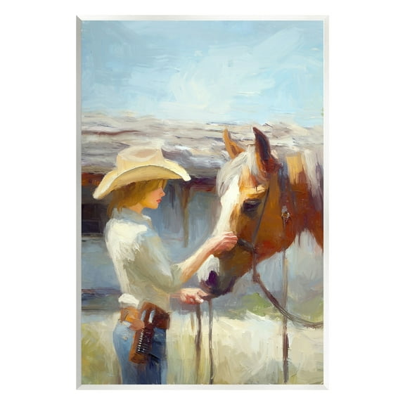 Stupell Industries Girl Caring For Horse Animals & Insects Painting Unframed Art Print Wall Art, 10 x 15