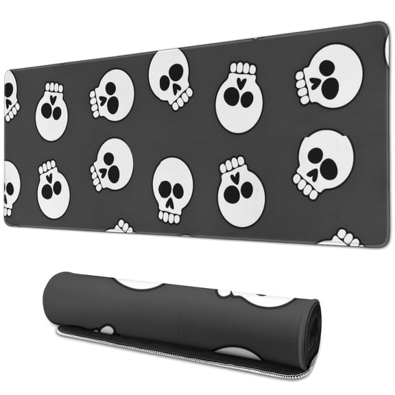 Long Mouse Pads for Desk,Gray Halloween Skulls Desk Mats on Top Of Desks, Desk Mouse Pad Extra Large with 3mm Non-Slip Base and Stitched Edge for Gaming,Office,Work,Home 31.5"x11.8"
