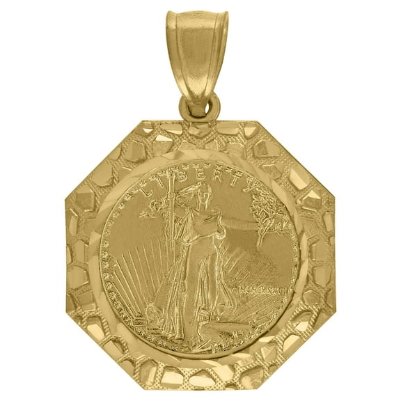 10k Yellow Gold Mens Nugget Lady Of Liberty Medallion Charm Pendant