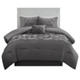 thumbnail image 4 of 3 Piece New Half Pinch Pleated Pattern Comforter Set, 800 TC, 100% Egyptian Cotton, Oversized Super King Size Dark Grey Solid, 4 of 6