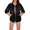 Black, variant on Women's Oversized Long Sleeve Denim Shacket Fringe Front Lapel Collar Button up Jean Outerwear for Western Festival Party Black S