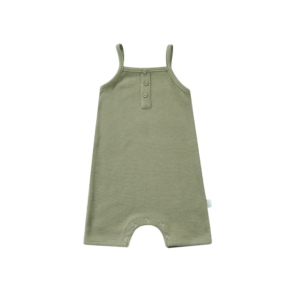 TSEXIEFOOFU Children's Jumpsuit Solid Color Square Collar Sleeveless Suspender Neck Button Soft Romper