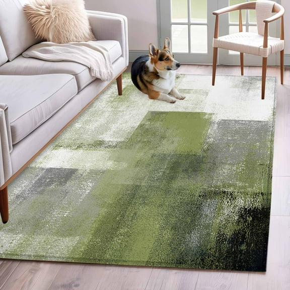 Sage Green Ombre Area Rug 4x6 Washable Rug Non Slip Vintage Shabby Abstract Plaid Art Large Area Rug Indoor Floor Carpet for Entryway Bedroom Kitchen Living Room Home Office Dining Room Nursery