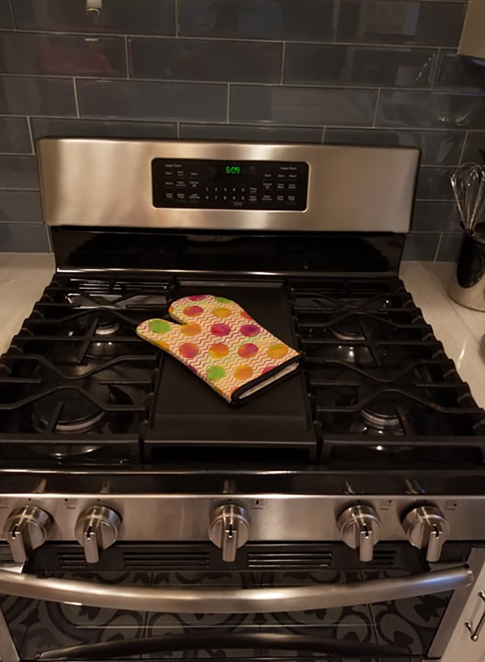 Watercolor Rainbow Dots and Sqiggles Oven Mitt