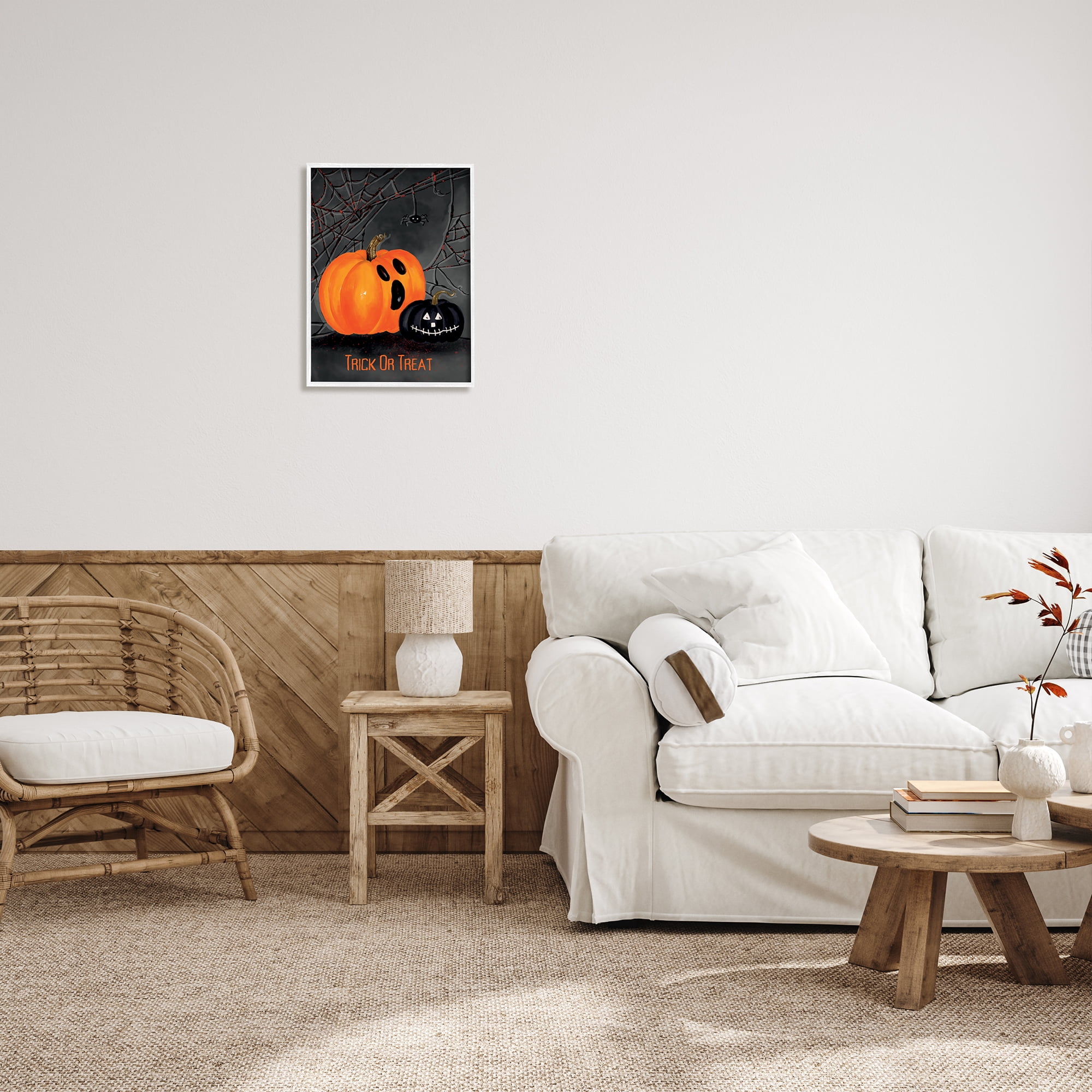 Stupell Industries Jack-o-Lantern Phrase Holiday Painting White Framed Art Print Wall Art, 16 x 20