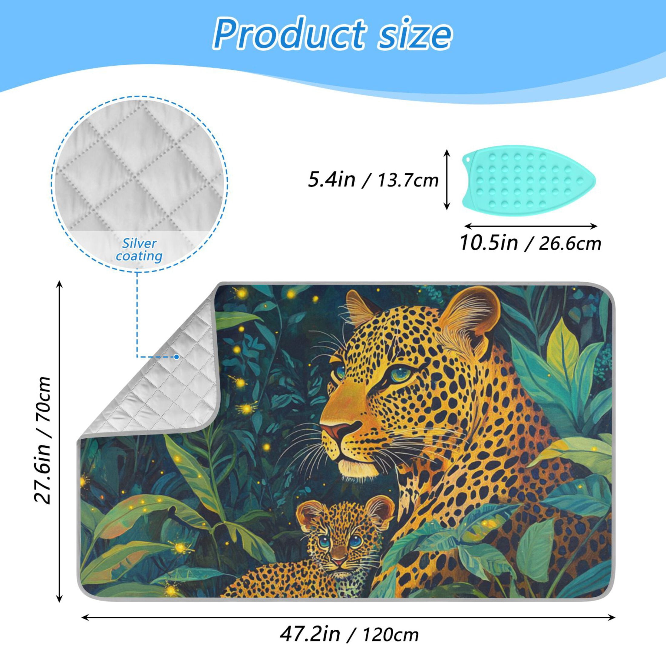 Cartoon Leopards in Jungle Moonlight Ironing Mat Blanket Portable Travel Ironing Pad Heat Resistant Pad 47.2" x 27.6”
