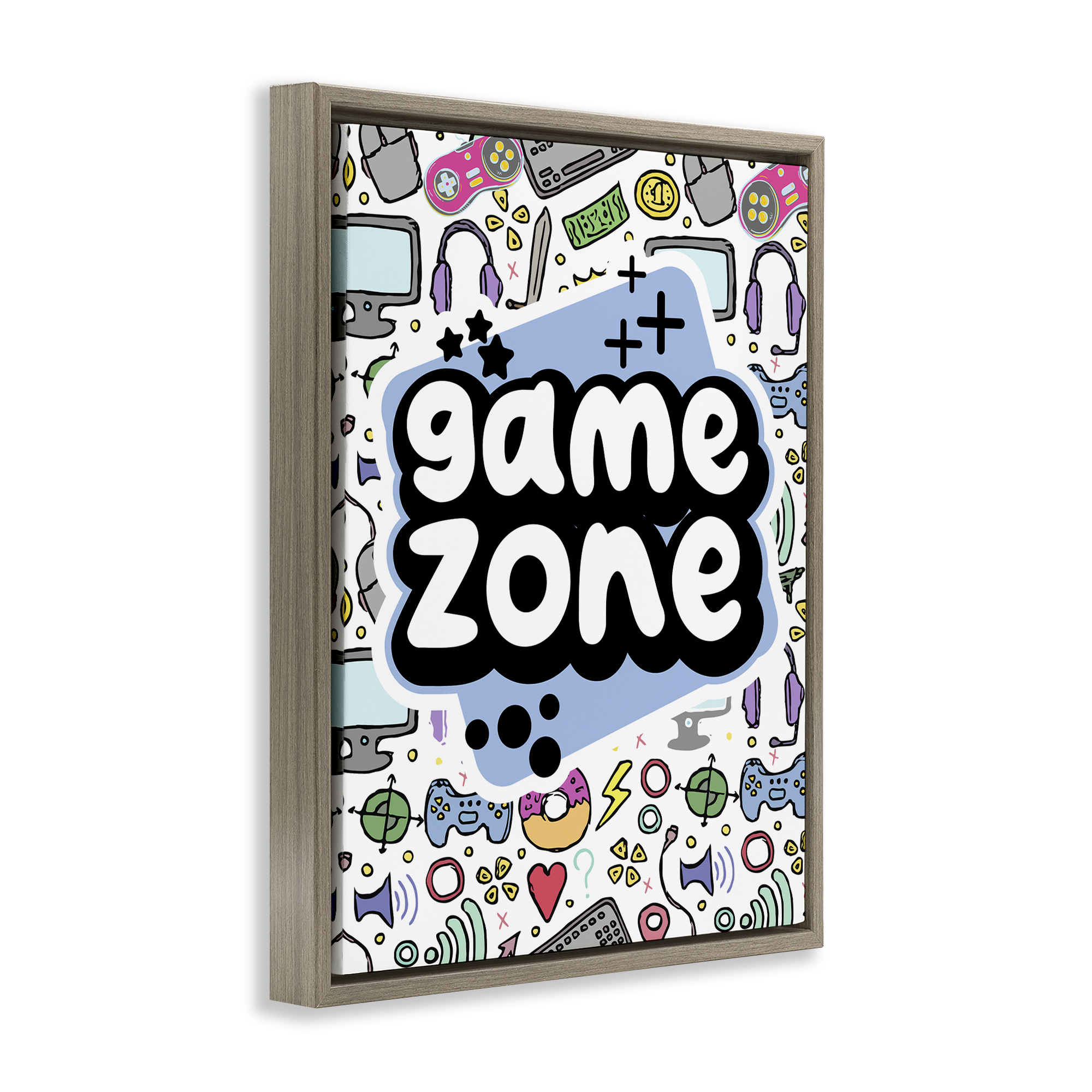 Stupell Industries Blue Game Zone Entertainment Painting Brown Floater Framed Canvas Art Print Wall Art, 17 x 21