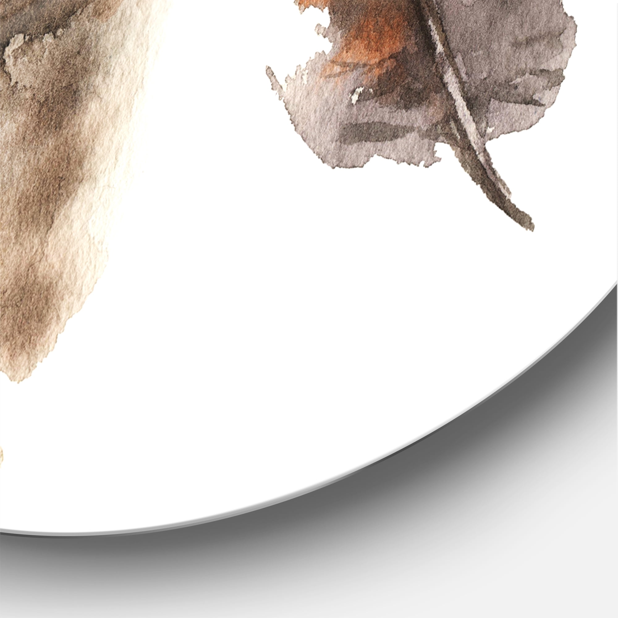 Designart 'Ethnic Boho Feathers In Earth Tones On White' Bohemian & Eclectic Circle Metal Wall Art 36x36 - Disc of 36