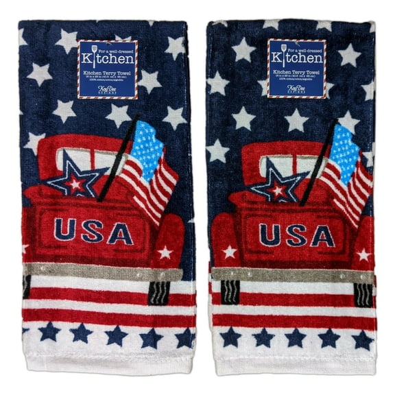 Set of 2 USA TRUCK American Flag Terry Kitchen Towels by Kay Dee Designs
