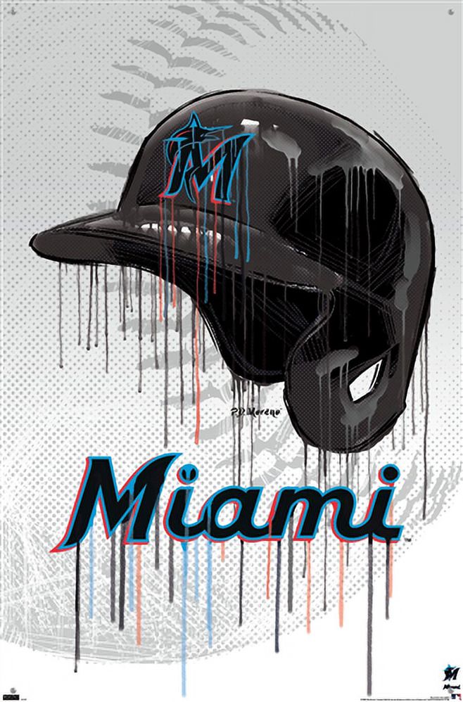 MLB Miami Marlins - Drip Helmet 22 Wall Poster with Pushpins, 22.375" x 34"