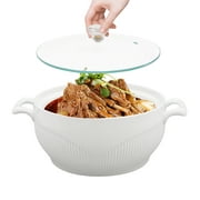 Ceramic Soup Tureen with Glass Lid, for Serving Soup in Restaurant Home Kitchen 7.5inch,White,Round