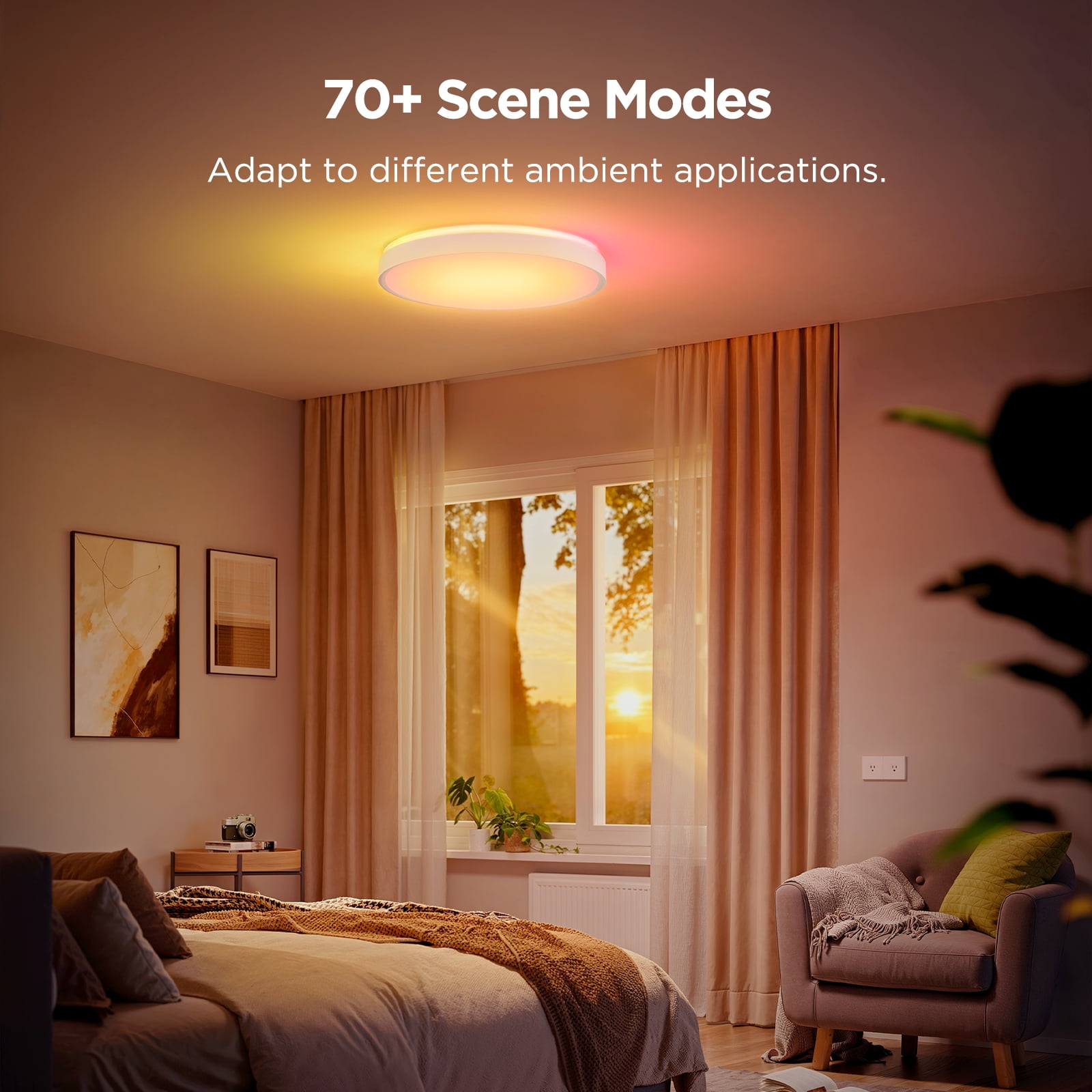 Govee Smart 15inch RGBICWW Ceiling Light Pro, 4300lm Warm White Cool Light  Dimable For Kitchen, Colorful Lighting Effect For Bedroom, Living Room,Light Change With Music For Party