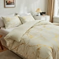 thumbnail image 2 of Modern Metallic Print Duvet Set Gold Foil Printed Duvet Cover Set Twin Size Duvet Cover with 2 Pillowcase, Beige, 2 of 6