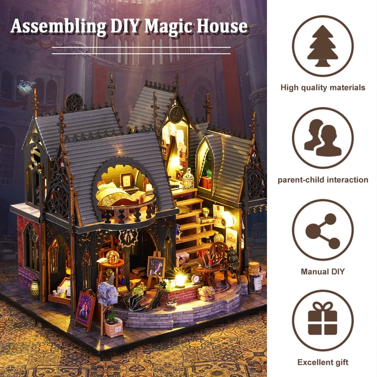 DIY Miniature Dollhouse Kit With LED Lights - Magic House Wooden Model Building Toy For Kids & Adults