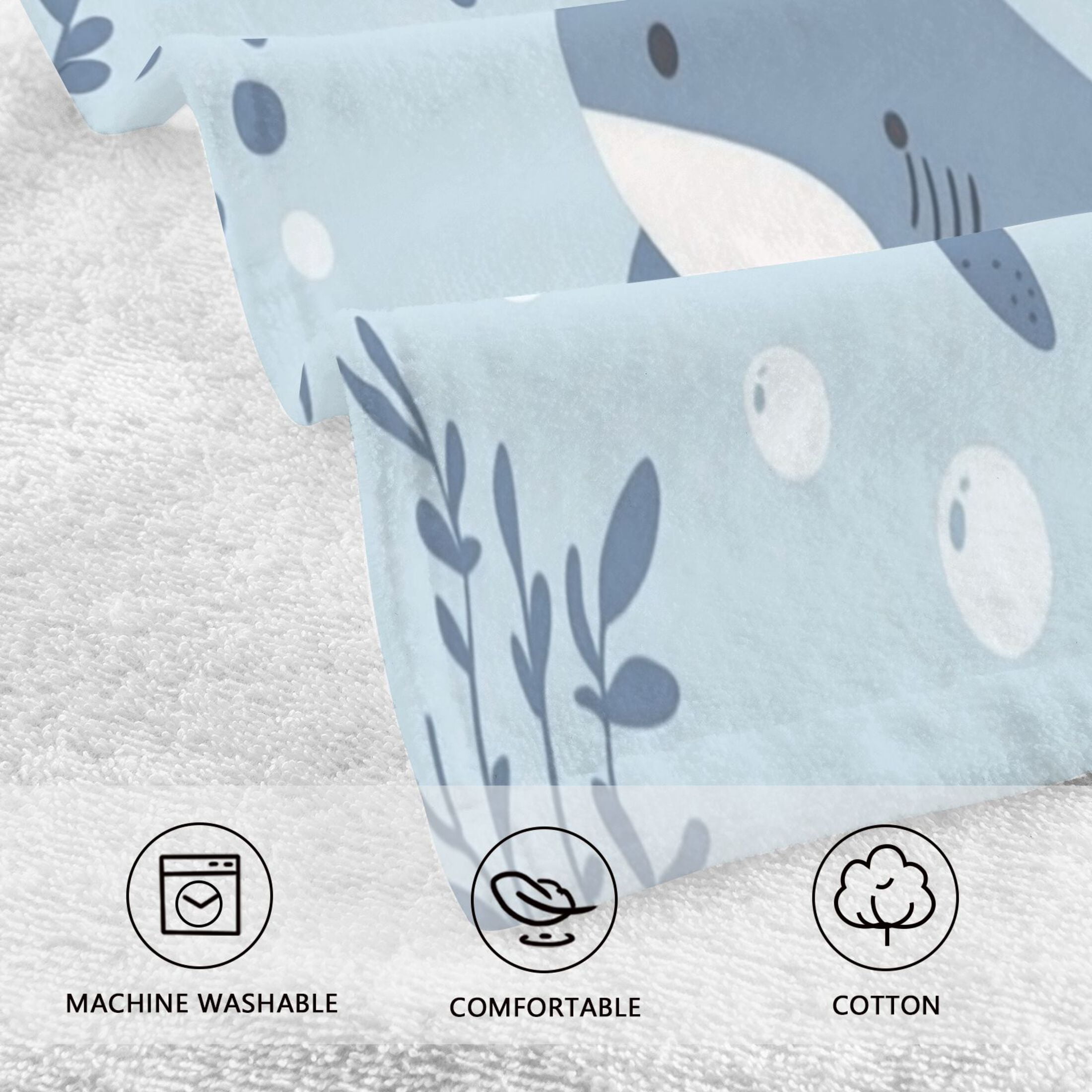 Cotton Towel Two-Piece 16x28 Inch One Sizex2 Face Towel Set Towel Set Cotton Hand Bath Towel Bathroom Beach Super Cute Little Shark