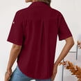thumbnail image 4 of Miluxas Womens Short Sleeve Button Down Shirts Loose Fit V Neck Business Casual Blouses Summer Solid Top with Pockets Wine, 4 of 7