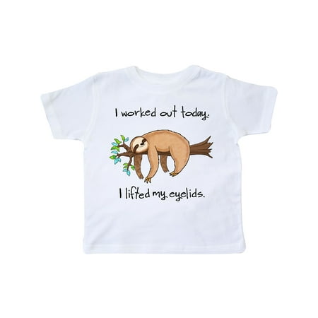 

Inktastic I Worked Out Today. I Lifted My Eyelids- cute sloth on a branch Gift Toddler Boy or Toddler Girl T-Shirt