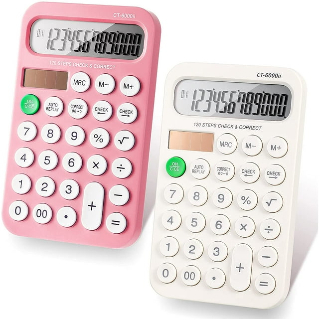 Mini Pocket Calculator Small Cute 12 Digits Standard Function Calculators for Home School Office (White, Pink)-White, Pink