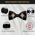 thumbnail image 4 of MENDENG Black Bow Tie Pre-Tied Adjustable Men Bow Ties Rhinestones Chain Bowties Formal (Gold/Pink), 4 of 6