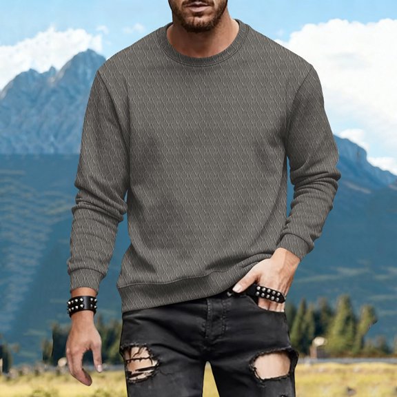 COSFO Mens Sweatshirts Jacquard No Hood Pullover Graphic Crew Neck Tops Loose Fit Long Sleeve Shirts for Men