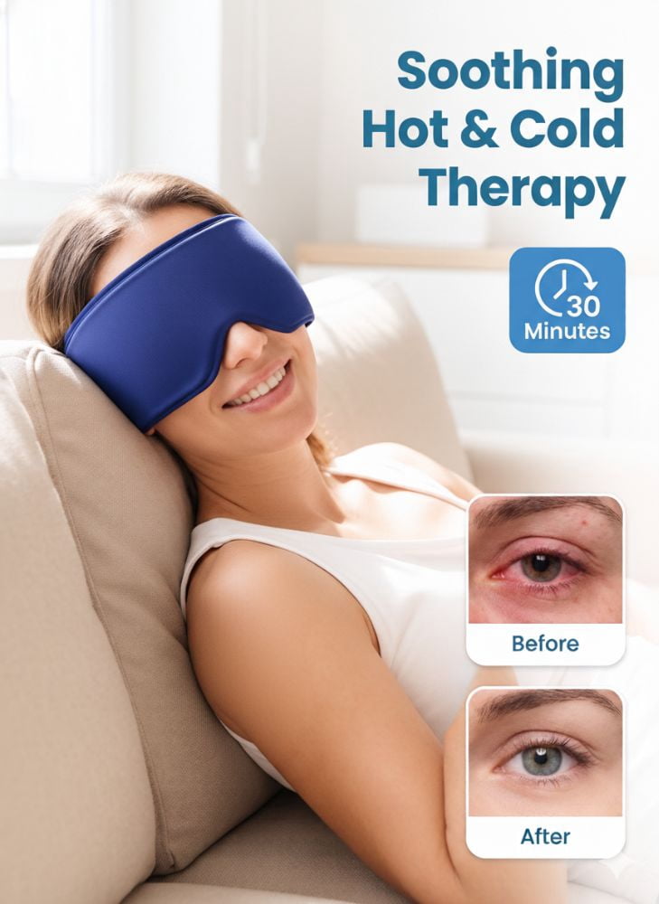 FACEMOON Gel Cooling Eye Mask Large Comfort Design for Tired Eyes Puffy Eyes Relief Soft Flexible Reusable Night Comfort Black