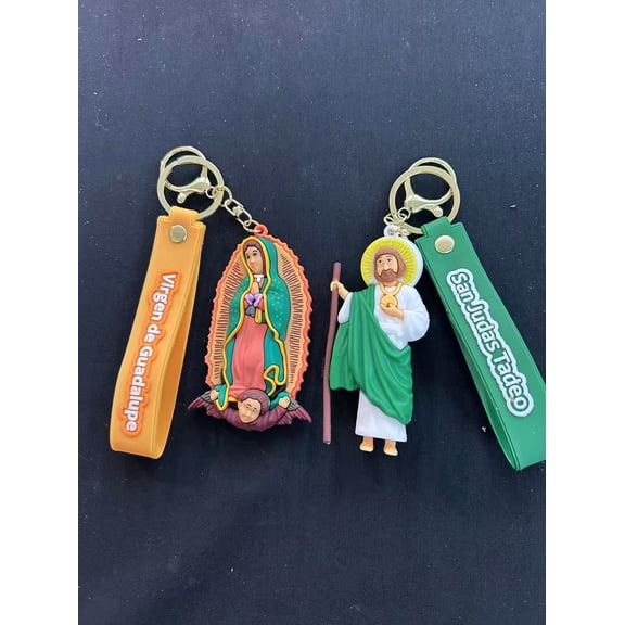 Set of 2 x 3D Virgen de Guadalupe and San Judas key Chain - St. Jude Thaddeus Keychain