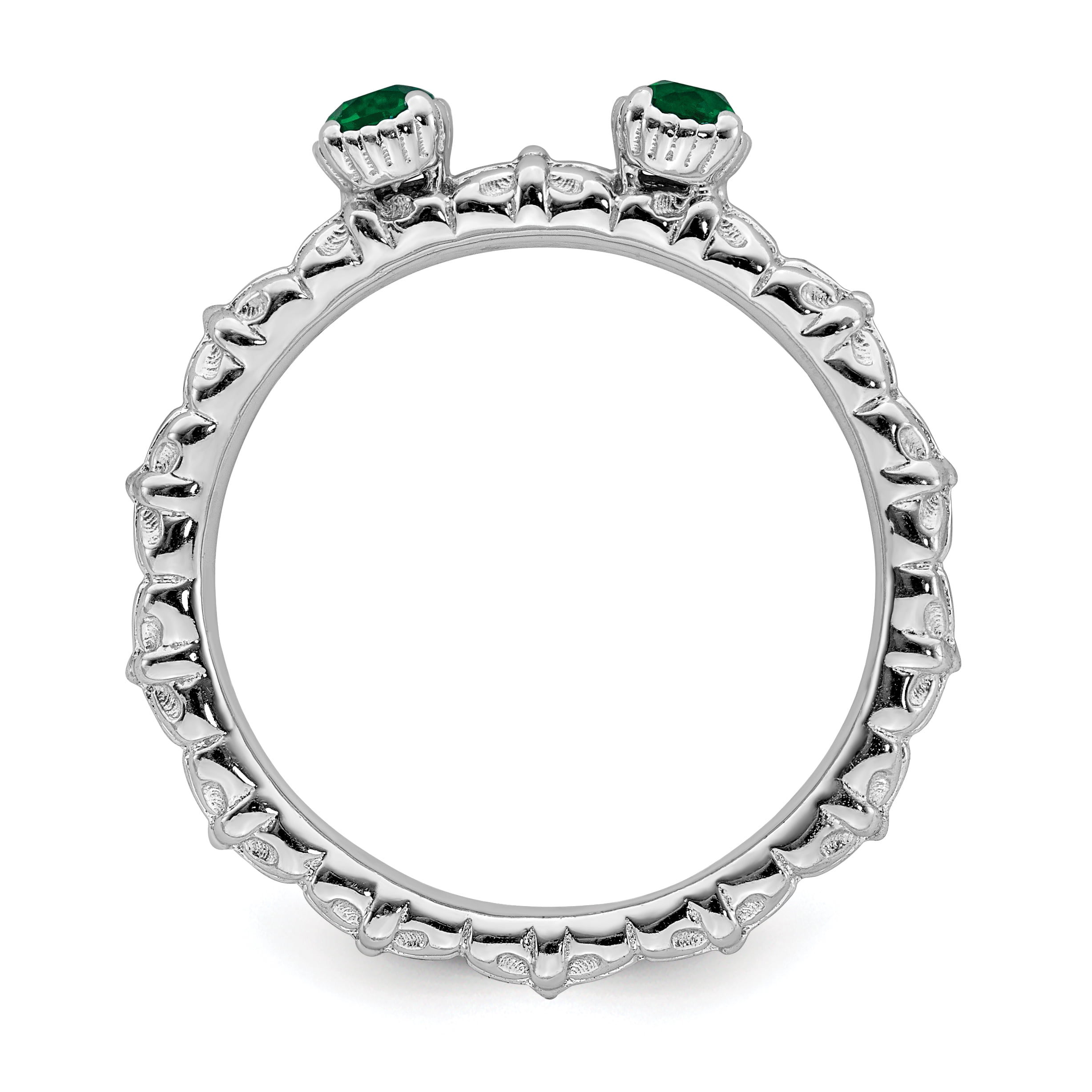 Created Emerald Sterling Silver Two-Stone Ring