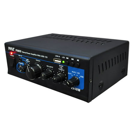 PYLE PTAU23 - Mini Stereo Power Amplifier - 2 x 40 Watt with USB, AUX, CD & Mic (Best Mini Stereo Amplifier)