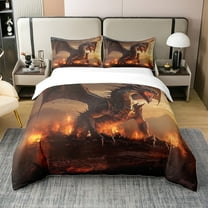 Erosebridal 3D Dragon 100% Cotton Duvet Cover Full Magical Animal Bedding Sets, Jungle Comforter Cover Pterosaur Dinosaur Bed Set, Wild Animal Bedding Red Fire Decoratives Lightweight