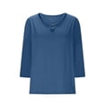 thumbnail image 4 of Women's V Neck 3/4 Sleeve Casual Loose Fit Basic Solid Color T-Shirt Comfortable Daily Wear Top Oversized T-shirts Short Sleeve Crewneck Casual Tops, 4 of 6
