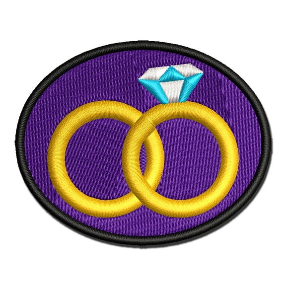 Wedding Rings with Diamond Overlapping Applique Multi-Color Embroidered Iron-On Patch - 2.5 Inch Small