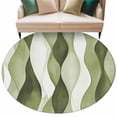 thumbnail image 2 of 8ft Round Rug, Sage Green Stripes Non-Skid Rubber Backing Large Area Rugs - Living Room Bedroom Home Office, Retro Farmhouse Abstract Ripple Indoor Floor Mat Carpets Washable Rug, 2 of 5