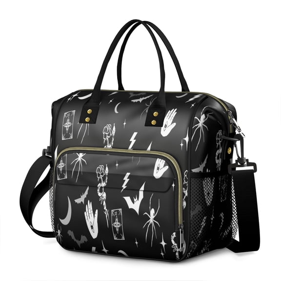 Black Halloween Witchy Symbols Womens Lunch Box for Work,Insulated Large Lunch Bag for Tween and Teen,Loncheras Para Mujer,Leakproof Adult Lunch Bag for Work,Beach,Travel,Picnic,Camping