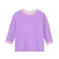 thumbnail image 3 of Piuwrlz Children Girls 3/4 Sleeve T-Shirts Summer Round Neck Casual Sweatshirts Solid Color Round Neck Shirt Tops Purple Size 11 Years, 3 of 6