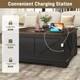 thumbnail image 5 of ChVans 40" Large Farmhouse Lift Top Coffee Table with Power Outlets, Square Wood Living Room Table with Large Hidden Storage, Multi-Function Lift Wooden Barn Door Center Table, Rustic Black, 5 of 8