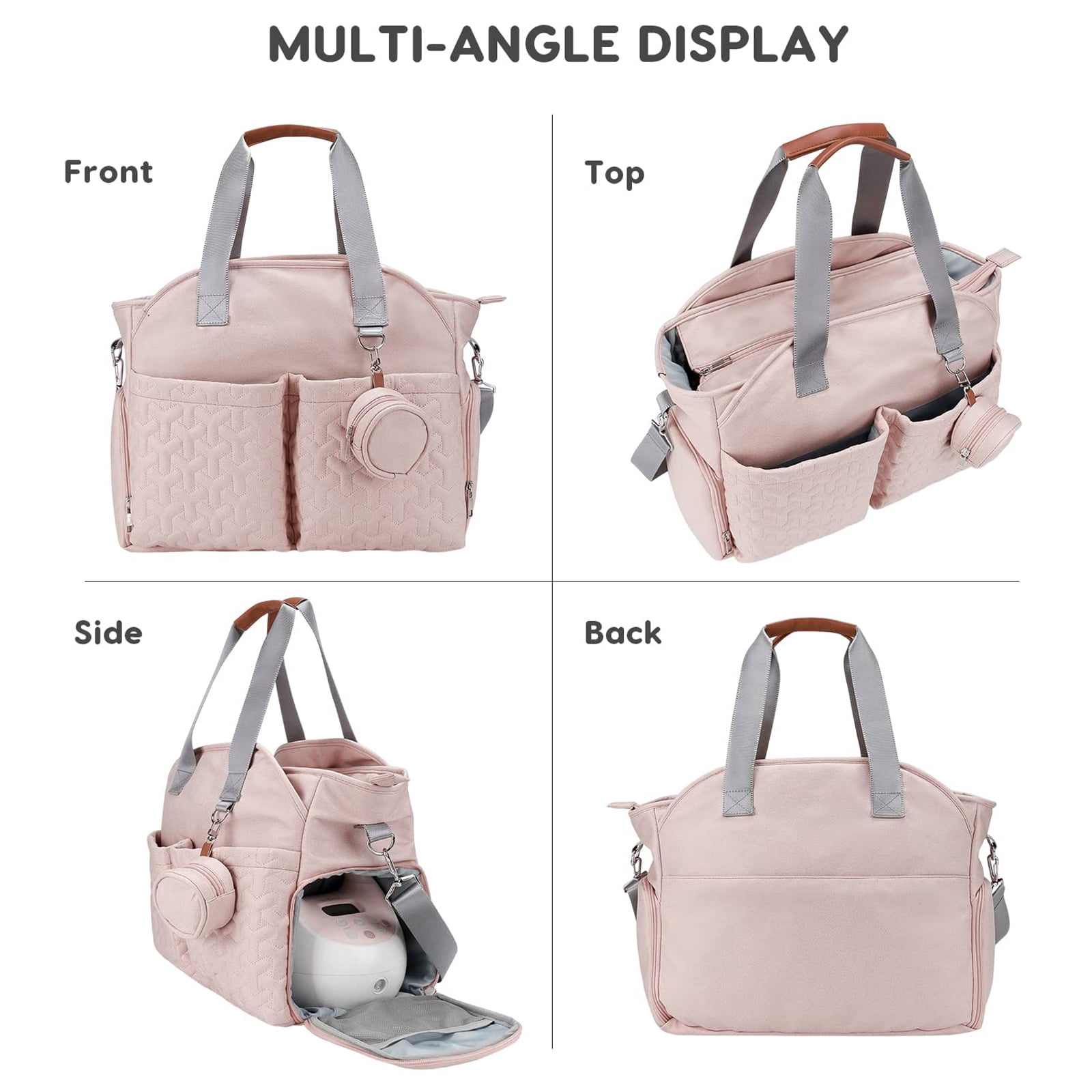 AOUNQ Diaper Bag Tote with 3 Cooler Pockets, Breast Pump Bag, Mommy Bag for Hospital, Large Travel Diaper Bag for Girl&Boy